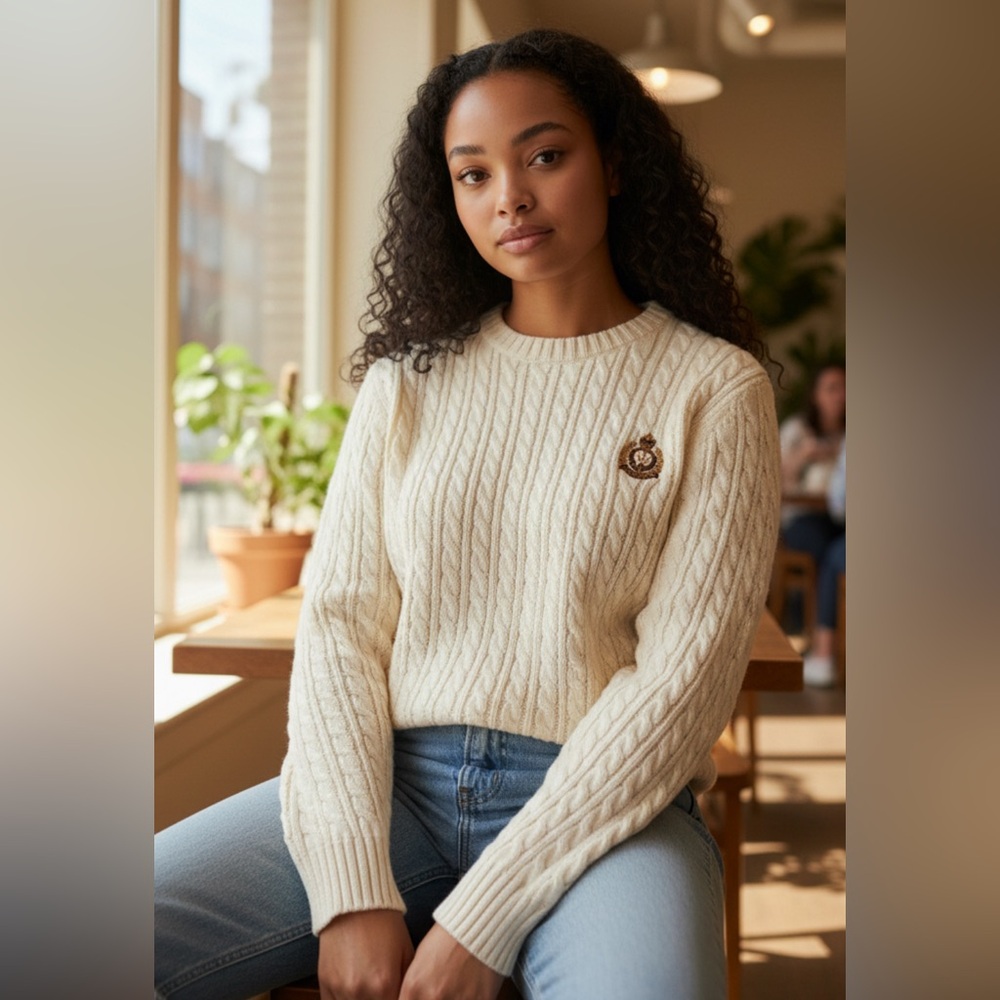 Lauren Ralph Lauren Cream Cable-Knit Crewneck Sweater